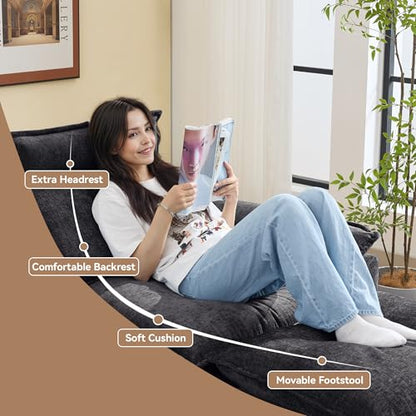 46''Cloud Sofa Chair with Detachable Headrest, Oversized Upholstered Arm Accent Chair with Ottoman, Modern Chenille Reading Lounge Comfy Armchair for Living Room,Bedroom, Dark Grey - color: Dark Grey, size: Oversized Chair with Ottoman