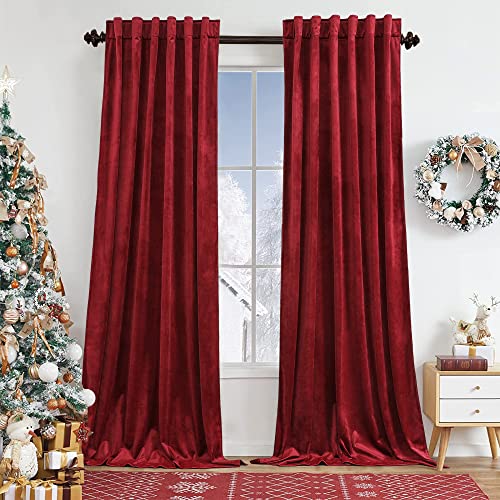 Benedeco Burgundy Red Velvet Blackout Curtains 52x108, Back Tab, 2 Panels | Elegant Room Darkening Thermal Insulated Energy Saving Noise Reducing Velvet Window Drapes for Living Room, Bedroom - color: Backtab-red, size: 52"W x 108"L (Pack of 2)