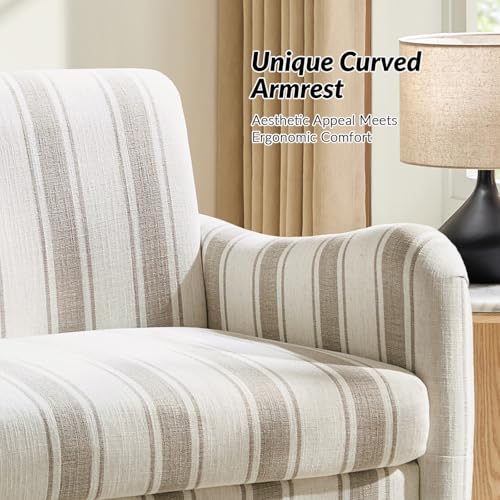 HULALA HOME 50.5" Loveseat Sofa with Stripe Pattern, 2 Seater Sofa, Tan | Farmhouse Comfy Upholstered Small Couch, with Solid Wood Spindle Legs and Rolled Wide Armrests, for Living Room Bedroom - color: Tan, size: 2-Seater Loveseat