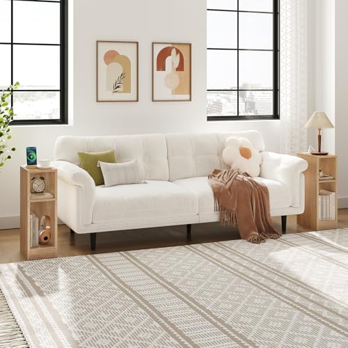 MAHANCRIS Narrow Nightstand, Narrow End Table with Charging Station, Skinny Bedside Table for Small Spaces, Mid Century Modern Night Stand for Bedroom, Living Room, Natural ETNA30E01 - color: Natural
