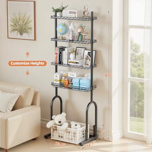 Over The Toilet Storage Rack, 4-Tier Bathroom Organizer with Adjustable Shelves & Basket, Rust-Resistant Metal Over Toilet Shelf for Small Bathroom Space Saving, Black - style: Casual