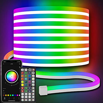 32.8Ft Neon Rope Lights,Flexible Led Rope Lights Control with App/Remote,Multiple Modes RopeLights,IP65 Outdoor RGB Led Neon Lights NonWater Resistant,Music Sync Gaming Led NeonLight Strip - size: 32.8FT