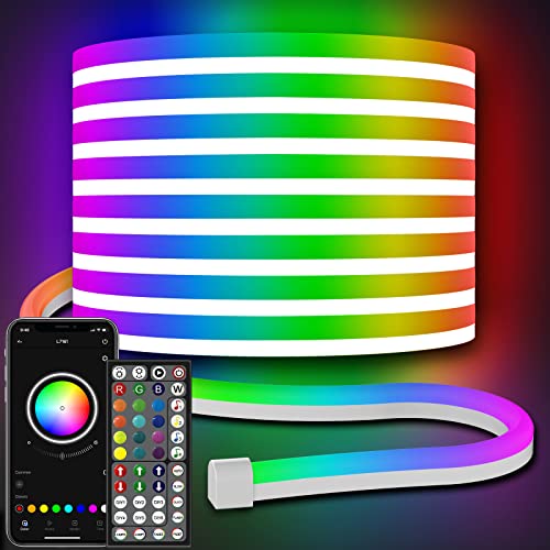 32.8Ft Neon Rope Lights,Flexible Led Rope Lights Control with App/Remote,Multiple Modes RopeLights,IP65 Outdoor RGB Led Neon Lights NonWater Resistant,Music Sync Gaming Led NeonLight Strip - size: 32.8FT