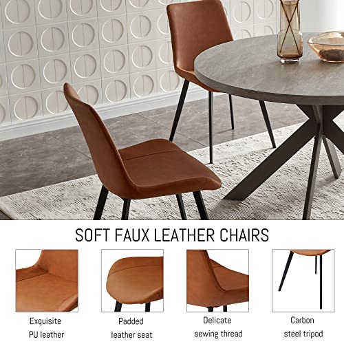 Zerifevni 47" Round Dining Table Set, Mid Century Modern Round Dining Table for 4-6 Person, Steel Legs, Leisure Coffee Table for Kitchen Dining Room, Save Space - color: 1 X Table 4 Brown Chairs