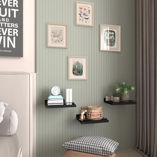 RYOFOBETTO Small Floating Shelf, 6X9 Inches Farmhouse Wall Shelves for Living Room, Bedroom, Picture Frames, Plants, Kitchen, Set of 3 (Black) - color: Black, size: 9"