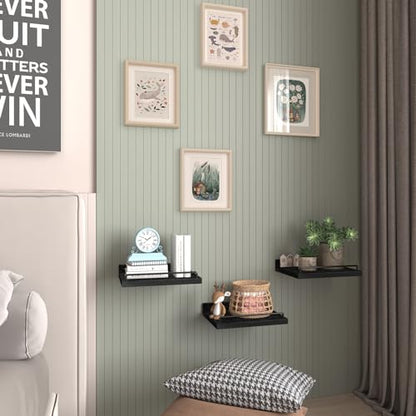 RYOFOBETTO Small Floating Shelf, 6X9 Inches Farmhouse Wall Shelves for Living Room, Bedroom, Picture Frames, Plants, Kitchen, Set of 3 (Black) - color: Black, size: 9"
