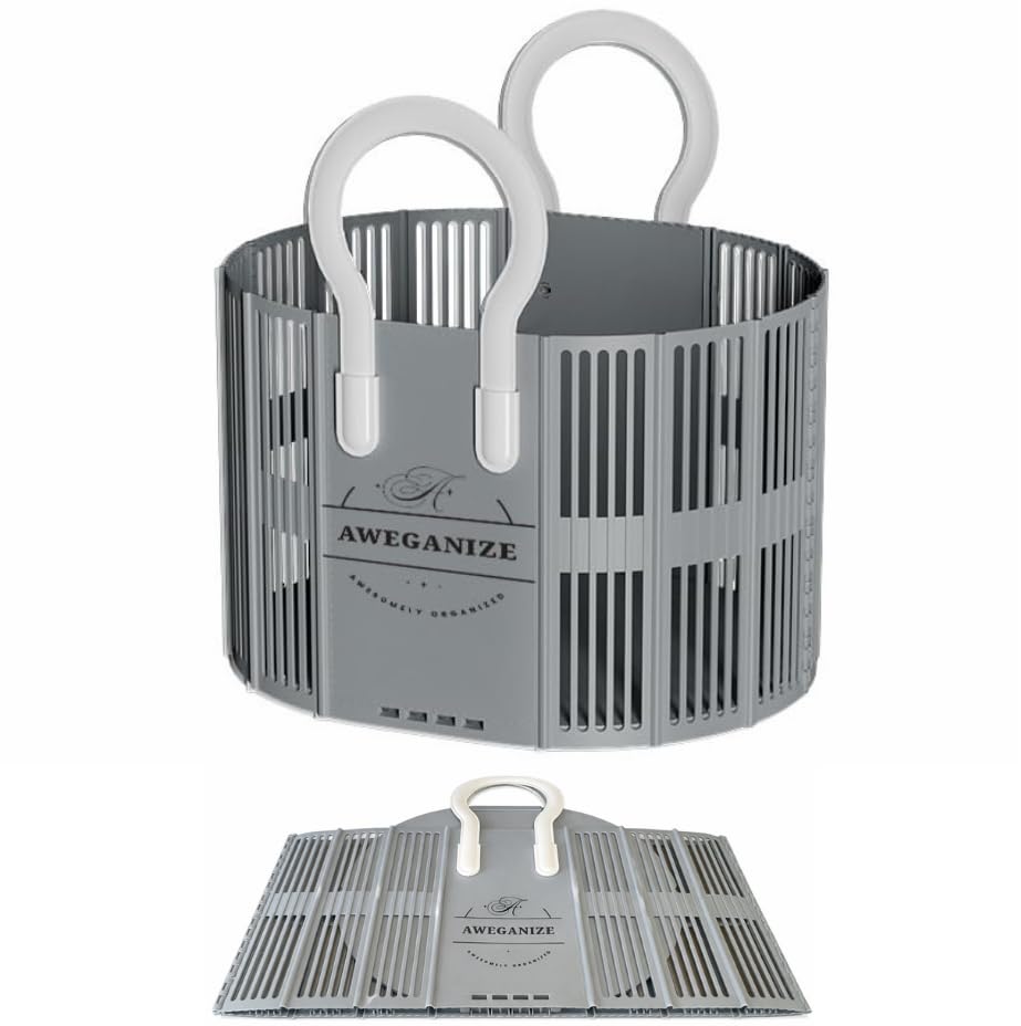 Collapsible Laundry Basket with Handles, 40L Foldable Clothes Hamper Folds 3cm Flat, Space Saving for Apartment, Dorm, RV, Small Spaces, Portable Grocery Tote - color: Grey