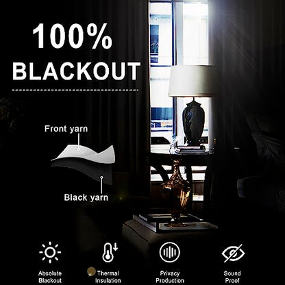 XWZO 100% Blackout Curtains 2 Panels with Tiebacks- Heat and Full Light Blocking Window Treatment with Black Liner for Bedroom/Nursery, Grommet Top, White, W52 x L84 Inches Long, Set of 2 - color: White, size: 52"W x 84"L (Pack of 2)