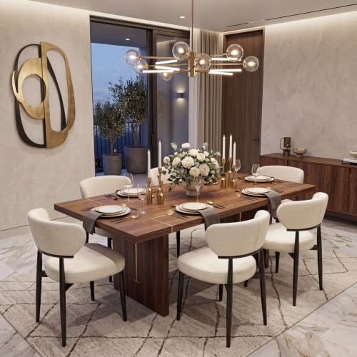 Dining Chairs Set of 6, Modern Upholstered Fabric Dining Chairs | Thick Padded Seat, Textured Fabric, Curved Back, Metal Frame, Dining Room, Kitchen, Breakfast Nook, Restaurant, Beige - color: Beige, size: Set of 6