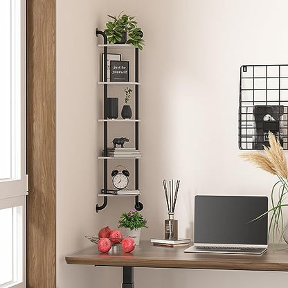 5 Tier Corner Shelf Wall Mount Rustic Industrial Floating Shelves - color: White