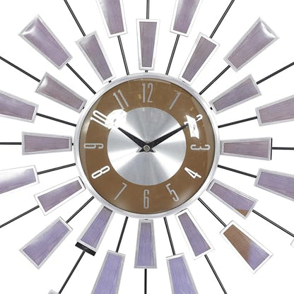 deco 79 Metal Starburst Wall Clock, Clock 22" x 3" x 22", Brown | Decorative Starburst Starburst For Home With Silver Accents Kitchen Clock Clock