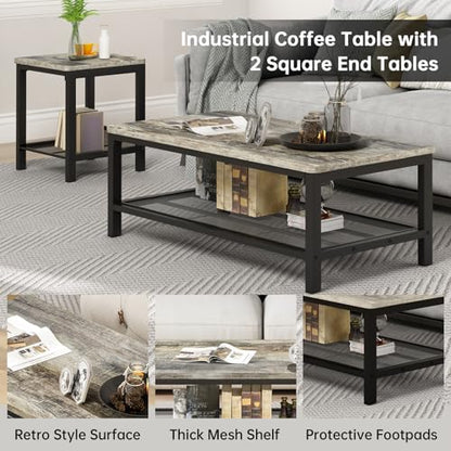 Coffee Table Set of 3 Coffee Table and end Table Sets, Modern Metal Frame Living Room Center Table for Small Apartment Home Office（Gray） - color: Grey