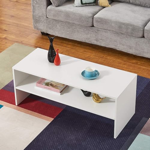 Panana 2-Tier Coffee Table Simple Couch Sofa Side End Table Tea Accent Table for Living Room Office, 39.4" x 15.7" x 15.7" (White) - color: White