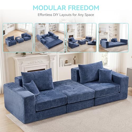 79" Boneless Cloud Loveseat Sofa, Modular Sectional Love Seat with Ottoman, Modern L-Shaped Tufted Convertible Sleeper Sofa Bchenilleed for Living Room & Small Spaces, No Assembly Required, Blue - color: Blue, size: 79.5" Tufted Boneless Loveseat