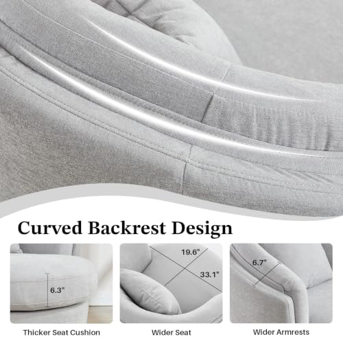 Swivel Accent Chair, Widened Round Barrel Chair with Pillow | Wide Padded Seat, Upholstered Chenille, Silent 360° Swivel Barrel Armchair for Living Room Bedroom Reading Nook, Light Gray - color: Light Gray