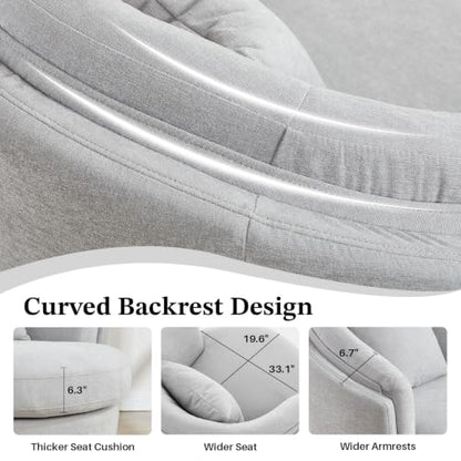 Swivel Accent Chair, Widened Round Barrel Chair with Pillow | Wide Padded Seat, Upholstered Chenille, Silent 360° Swivel Barrel Armchair for Living Room Bedroom Reading Nook, Light Gray - color: Light Gray