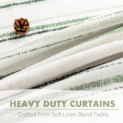 MYSKY HOME Green Striped Curtains 63 Inches Long for Bedroom 100% Blackout Ticking Stripe Pinstripe Patterned Linen Double Layer Curtains Farmhouse Drapes, Grommet, 2 Panels, 52" Wide - color: Green/Blackout, size: 52"W x 63"L (Pack of 2)