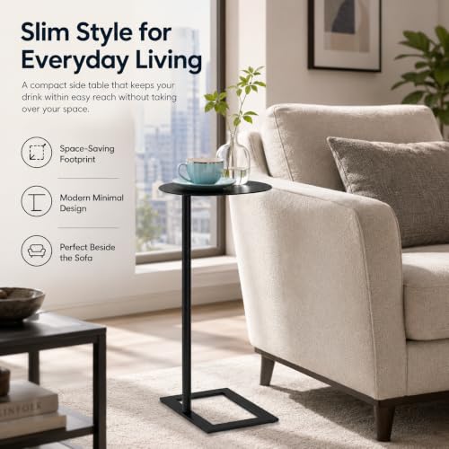Modern Stable C Table End Table, 27.5" Tall, Large, Black | C Shaped Side Table that Slides Under Sofa, Slim Under Couch Table, Industrial Coffee Tray Table for Living Room Bedroom - color: Black, size: Large