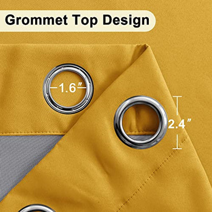 XWZO 100% Blackout Curtains 45 Inches Long with Tiebacks- Soundproof & Energy Efficiency Window Draperies Grommet Top with Black Liner for Bedroom/Living Room, Yellow, W38 x L45, Set of 2 - color: Yellow, size: 38"W x 45"L (Pack of 2)