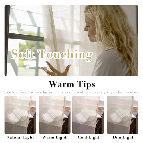 H.VERSAILTEX Natural Linen Sheer Curtains Flax Linen Blended Curtain Panels Living Room, Nickel Grommet Semitransparent Semi-Sheer Soft Privacy Drapes, Natural, 84 inches Long 2 Panels - color: Natural, size: 52"W x 84"L (Pack of 2)