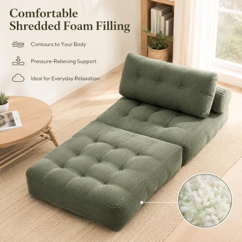 Green Convertible Sofa Bed Folding Sofa Bed Sleeper Chair Couch Beds, Comfy Floor Beds with Pillow and Back Support, Small Couch for Bedroom, Living Room - color: Green