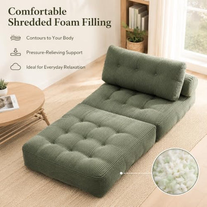Green Convertible Sofa Bed Folding Sofa Bed Sleeper Chair Couch Beds, Comfy Floor Beds with Pillow and Back Support, Small Couch for Bedroom, Living Room - color: Green
