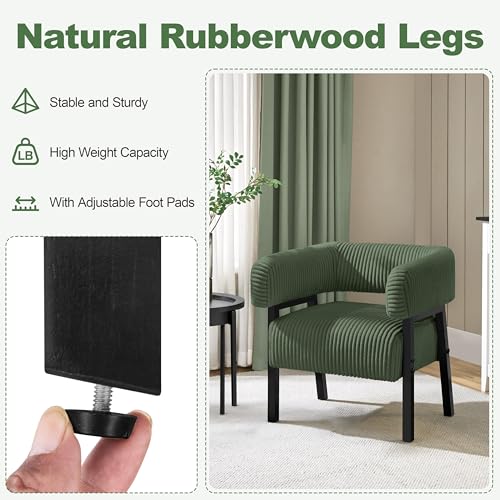 Yaheetech Accent Living Room Chair with Pocket Coiled Seat Set of 2 | Sofa Armchair | Barrel Chair | Corduroy | Comfy | Modern | Small Space | Bedroom | Reading | Dark Green - color: Dark Green