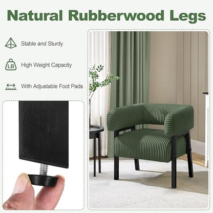 Yaheetech Accent Living Room Chair with Pocket Coiled Seat Set of 2 | Sofa Armchair | Barrel Chair | Corduroy | Comfy | Modern | Small Space | Bedroom | Reading | Dark Green - color: Dark Green