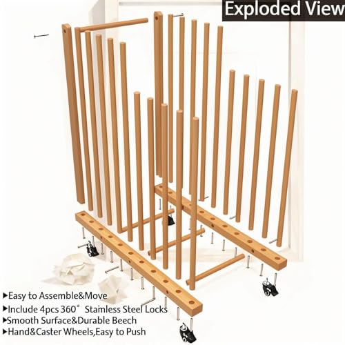 Art Storage Rack on Wheels, Wood Drying Stand for Canvas & Art | Art Supply Organizer, Studio Storage Cart, Craft Drying Rack, Space Saving, Rolling Stand, Gallery Display, Portable Art Rack