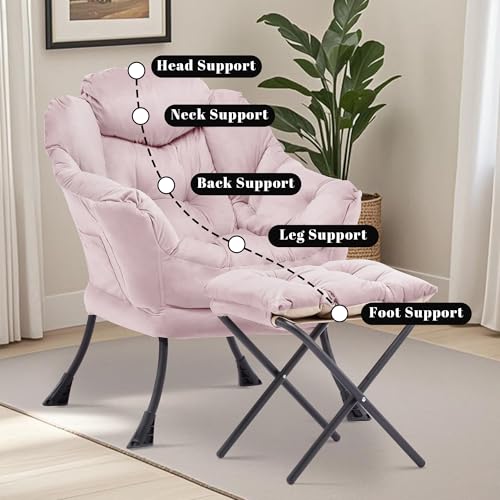 Lazy Chair with Ottoman, Comfy Reading Chair, Pink | Cushioned Seat with Foldable Ottoman and Side Pocket, Lounge Chair for Bedroom, Living Room, Dorm and Small Spaces - color: Light Pink