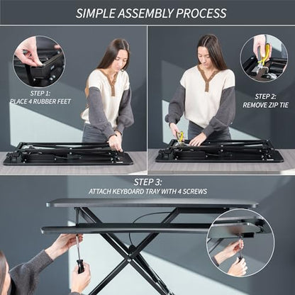 VIVO 26 inch Desk Converter, K Series, Height Adjustable Sit to Stand Riser, Dual Monitor and Laptop Workstation with Keyboard Tray, Light Wood Top, White Frame, DESK-V026KF | Height Adjustable, Stand Up Desk Riser, Wide Keyboard Tray, Dual Monitor and La
