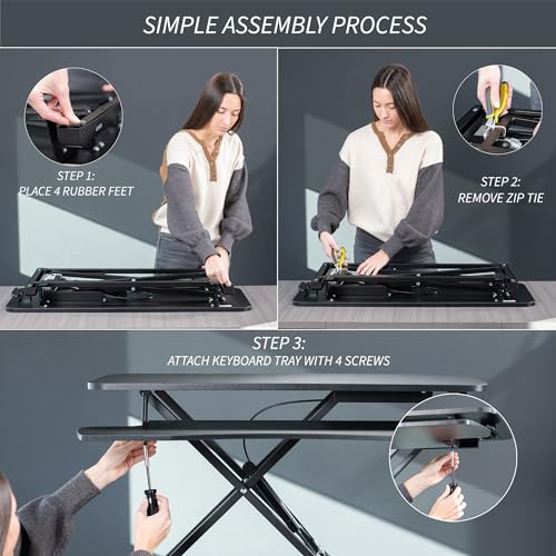 VIVO 32 inch Desk Converter, K Series, Height Adjustable Sit to Stand Riser, Dual Monitor and Laptop Workstation with Wide Keyboard Tray, Dark Walnut Top, Black Frame, DESK-V000KA | Height Adjustable, Stand Up Desk Riser, Wide Keyboard Tray, Dual Monitor