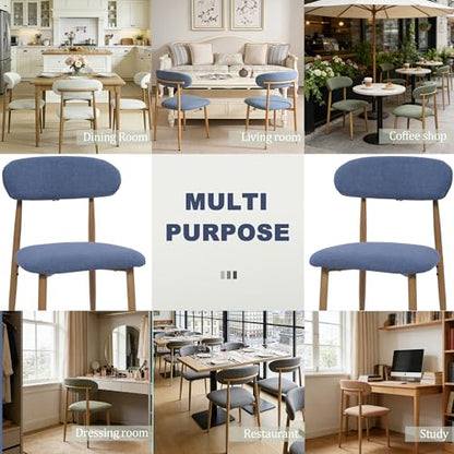 FREKEN Modern Upholstered Dining Chairs Set of 6, Mid-Century Metal Frame with Wood Grain, Linen Fabric Side Chair for Kitchen Dining Room, 350lbs Capacity, Blue - color: Blue - Wood Grain Legs, size: Set of 6