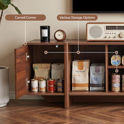 70'' Fluted Wood TV Stand with Storage Fits Up to 80 Inch TV | Mid-Century Modern Media Console with Open Shelves & Cable Holes Low TV Entertainment Center for Living Room Bedroom (Walnut)