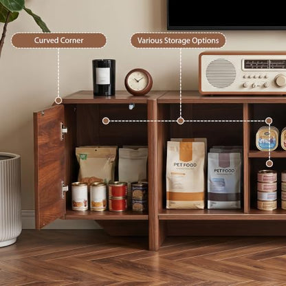 70'' Fluted Wood TV Stand with Storage Fits Up to 80 Inch TV | Mid-Century Modern Media Console with Open Shelves & Cable Holes Low TV Entertainment Center for Living Room Bedroom (Walnut)