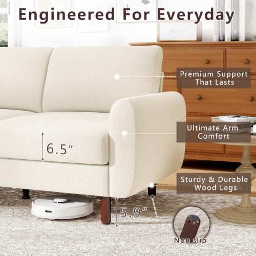 Ihanherry 68" Loveseat Sofa, Small Couch for Small Spaces, Comfy Chenille Sofa with Spring Cushion and Wood Frame, Mid Century Modern Couch, Deep Seat Couch for Living Room Bedroom Office, Beige - color: Beige