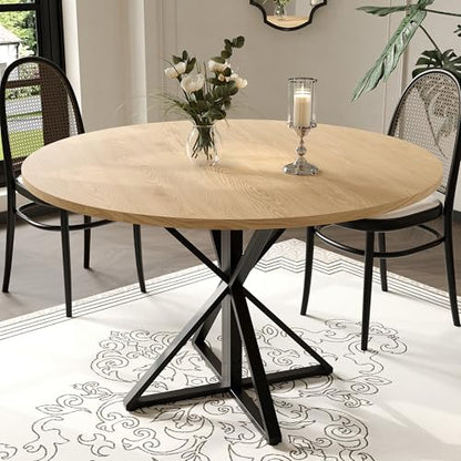 GarveeHome 47 Inch Round Dining Table for 4-6-Oak/Only Table | Circle Kitchen Table with Pedestal Base, Farmhouse Wooden Dining Table for Small Spaces, Kitchen & Dining Room, Living Room - color: Oak