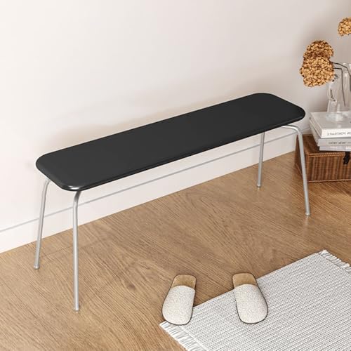 Mid-Century Modern Black Bench Indoor, Solid Wood Long Bench with Stainless Steel Legs, 47.2" Long Wood Entryway Bench for Dining Room, Living Room, Entryway, Bedroom - color: Black, size: 47.2"L x 10"W x 17.7"H