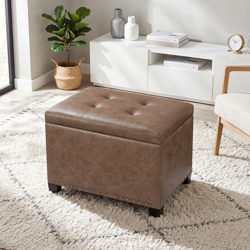 Homebeez 22" Storage Ottoman Coffee Table with Flip Top Tray, Tufted Faux Leather Footrest Stool with Nailhead Trim, Large Foot Rest for Living Room, Taupe Brown - color: Taupe Brown