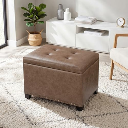 Homebeez 22" Storage Ottoman Coffee Table with Flip Top Tray, Tufted Faux Leather Footrest Stool with Nailhead Trim, Large Foot Rest for Living Room, Taupe Brown - color: Taupe Brown