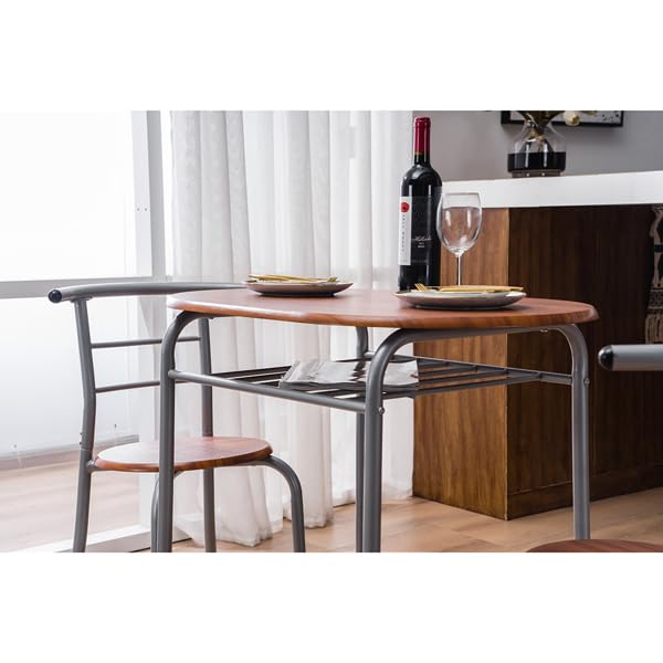 Space-Saving 3-Piece Dining Table Set, Table with 2 Stools, Brown - color: Light Brown, size: Table & Chairs