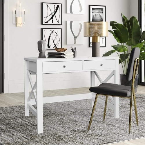 ChooChoo 40 Inches Farmhouse Computer Desk with 2 Drawers | Wooden Writing Desk, Study Desk for Home Office, Makeup Vanity, White - color: White, size: 40inch without Power Outlet