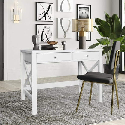 ChooChoo 40 Inches Farmhouse Computer Desk with 2 Drawers | Wooden Writing Desk, Study Desk for Home Office, Makeup Vanity, White - color: White, size: 40inch without Power Outlet