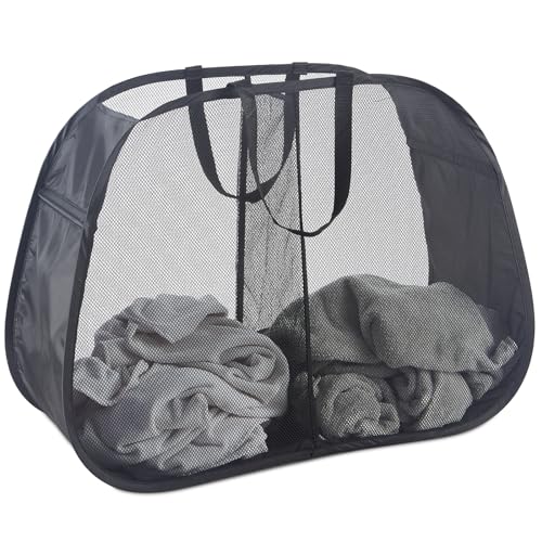 Seiritex Mesh Popup Laundry Hamper 2 Compartment, Collapsible Laundry Sorter Basket Foldable Hamper for Clothes, College Dorm, Travel (Black) - color: Black 2-compartment
