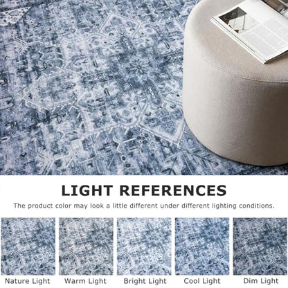 SIILOOM 3x10 Washable Runner Rug, Non Slip Soft Area Rug for Hallway Kitchen - color: Blue White, size: 3' x 10' (Runner)