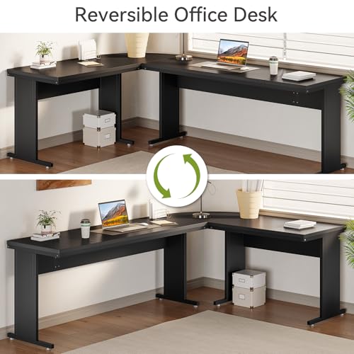 LITTLE TREE 82.67" Long Executive Desk Large L-Shaped Computer Office Desk with 3-Drawer Mobile File Cabinet, Industrial Business Furniture Desk Workstation for Home Office, Black - color: Black