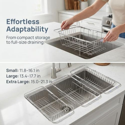 Expandable Over-the-Sink Stainless Steel Dish Rack - size: Small