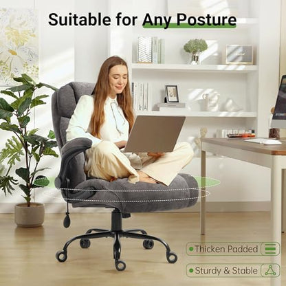 Office Chair, Big and Tall Executive Chair with Air-Lumbar Support, Breathable Desk Computer Chair with Adjustable Flip-up Armrests, Wide Cushion Seat Swivel Home Office Chair - color: Grey