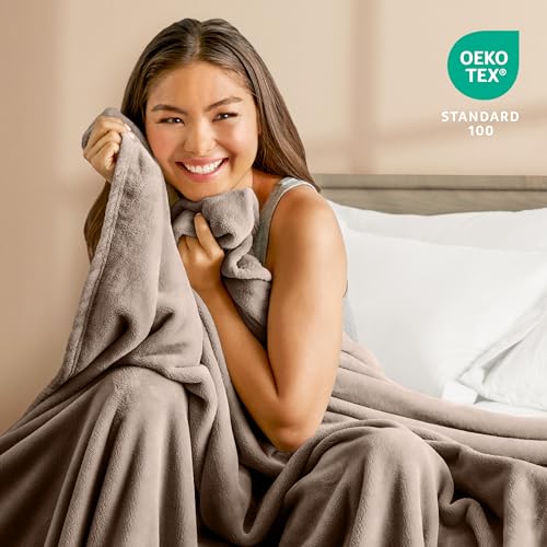 Bare Home Fleece Blanket Luxury Microplush (Full/Queen, Taupe) | Ultra-Soft Lightweight Blanket for Bed, Sofa, and Couch, Cozy & Warm Blanket - color: 23 - Taupe, size: Full/Queen