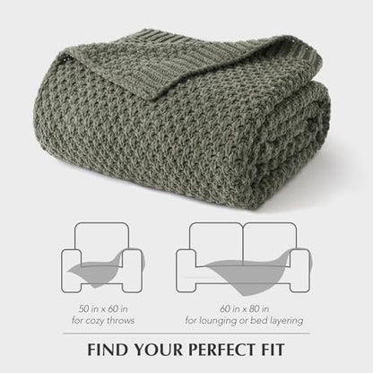 EVERGRACEHOME Chunky Chenille Knit Throw Blanket, 60x80, Dried Thyme Green | Sculpted Moss Stitch, Chic Modern Farmhouse, All-Season Warmth, OEKO-TEX® Certified, Elegant Blanket for Couch, Bed, Sofa - color: Dried Thyme, size: 60" X 80"